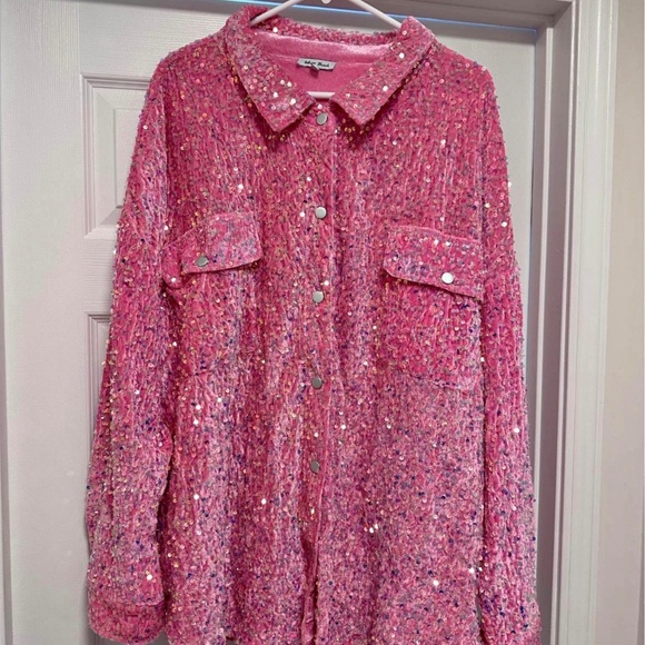 Pink button down Sequined Shirt - Picture 1 of 3